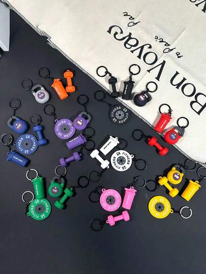 4pcs Fitness Series Silicone Weightlifting Barbell Dumbbell Pendant Keychain, Can Be Used As Car Keychain, Bag Charm, Bag Decoration Chain, Decorative Chain Keychain, Wallet Accessory, Bag Strap Chain Pendant, Etc., Can Be Given As A Gift To Family, Friends, Classmates, Lovers, Birthday, Teachers Or As A Souvenir, Very Suitable For Decorating Bags Or Keys.