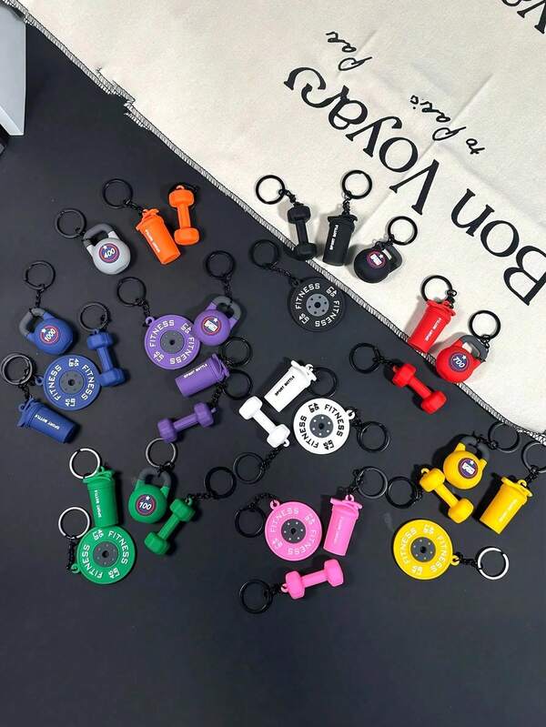 4pcs Fitness Series Silicone Weightlifting Barbell Dumbbell Pendant Keychain, Can Be Used As Car Keychain, Bag Charm, Bag Decoration Chain, Decorative Chain Keychain, Wallet Accessory, Bag Strap Chain Pendant, Etc., Can Be Given As A Gift To Family, Friends, Classmates, Lovers, Birthday, Teachers Or As A Souvenir, Very Suitable For Decorating Bags Or Keys.