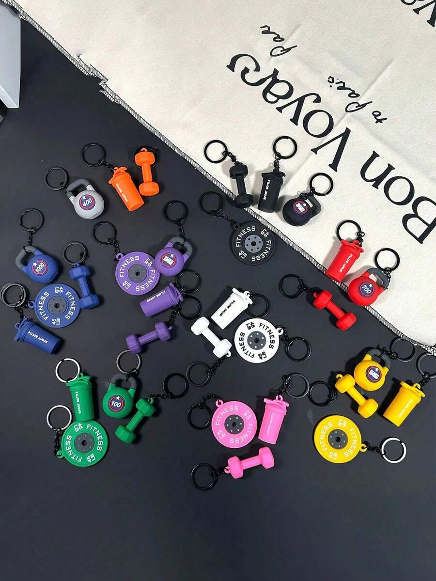 4pcs Fitness Series Silicone Weightlifting Barbell Dumbbell Pendant Keychain, Can Be Used As Car Keychain, Bag Charm, Bag Decoration Chain, Decorative Chain Keychain, Wallet Accessory, Bag Strap Chain Pendant, Etc., Can Be Given As A Gift To Family, Friends, Classmates, Lovers, Birthday, Teachers Or As A Souvenir, Very Suitable For Decorating Bags Or Keys. - Multicolor - View 1