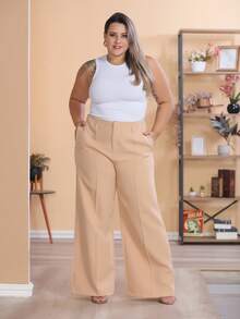 Plus Size Wide Leg Pants, New Fashion Tailored Fabric - 米色 - 查看 1