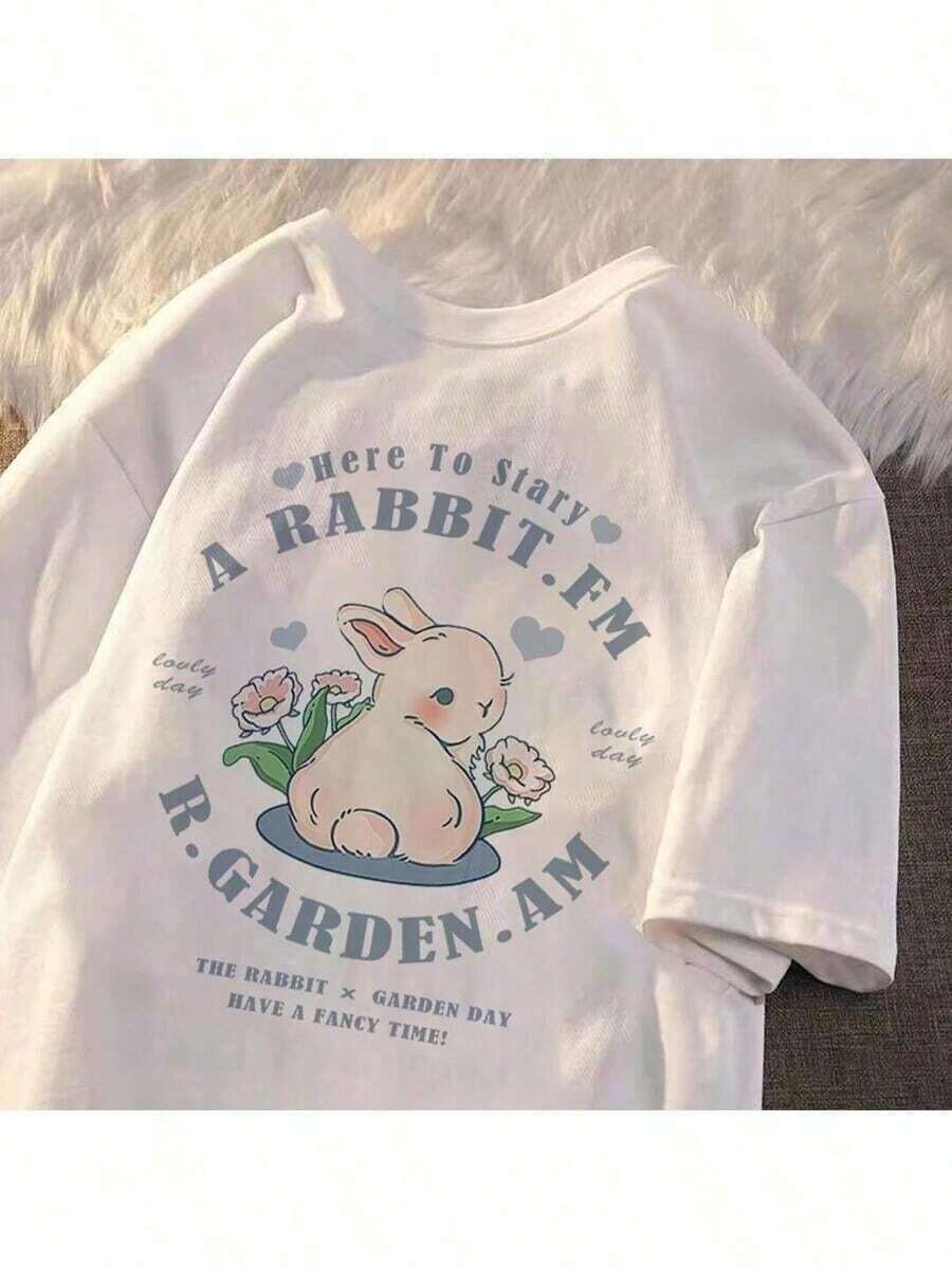 A Rabbit Garden Maligu Fashion Unisex Basic Cotton T-Shirt - White - View 1
