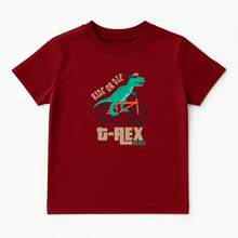Camiseta T Shirt Unissex Basica Casual Camisa Algodão Estampada T Rex Andando de Bike - bordô - Visão 1