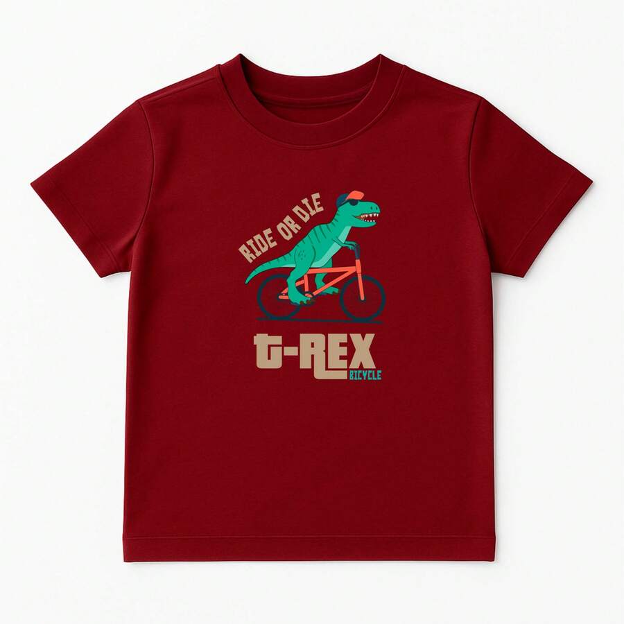 Camiseta T Shirt Unissex Basica Casual Camisa Algodão Estampada T Rex Andando de Bike - bordô - Visão 1