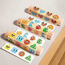 1pc Wooden Cartoon Pattern Rotating Matching Toy With Patterned Cards, Colorful & Cute Christmas/New Year Gift, Suitable For Children 3+ - Multicolor - View 3