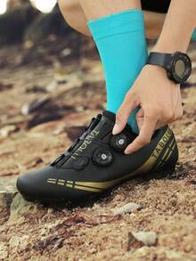 专业男士山地骑行鞋，优质 PU 鞋面防滑外底，MTB Racing City 山地自行车运动鞋，女士山地自行车鞋，轻便时尚户外骑行鞋，适合所有季节 - 黑金 - 查看 5