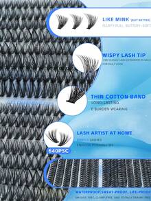 640 PCS Lash Cluster Kit, Lash Extension Kit, Individual Eyelash 30D+40D+50D,D-8-16MIX Cluster Eyelash Glue, Seal, Remover. - Multicolor - View 6