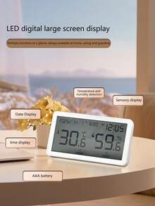 LCD Dual Display (Temperature & Humidity/Clock) Digital Thermometer Hygrometer, Battery Operated, Suitable For Bedroom, Study, Greenhouse