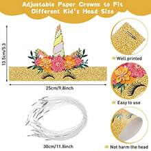 36 Pack Glitter Unicorn Birthday Party Hats With Colorful Horns And Flowers Paper Crown Headbands For Girls' Unicorn Theme Decorations 9 Styles - As Pic - View 4