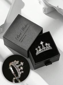 Hộp quà tặng Nhẫn bạc đính đá hình vương miện nữ hoàng, Nhẫn trang sức thời trang dành cho phụ nữ, Thích hợp làm quà tặng đám cưới, ngày lễ tình nhân và ngày của mẹ, Mẹ, Mẹ, Ngày của mẹ, Quà tặng - Bạc - Xem 15