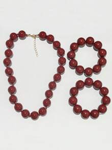 1 Set de 3 Collares, Pulseras y Juego de Joyas Hechas a Mano con Cuentas Geométricas Redondas de Plástico Estilo Bohemio, Regalo para Mujeres, Uso Diario