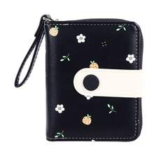 Cartera compacta para mujer con compartimento para monedas con cremallera - Negro - Ver 6