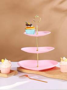 1pc 3-Tier Heart Shaped Cupcake Stand, Plastic 3-Layer Tray, Dessert Fruit Food Cup Cake Display Rack, Suitable For Wedding, Christening, Christmas, Valentine's Day Tea Party And Other Occasions - Multicolor - View 6