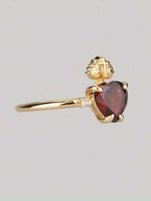 Elegant Minimalist Delicate Red Heart Crown Cocktail Ring For Women, Suitable For Daily Wear, Engagement, Party, Holiday Gift - Gold - View 3