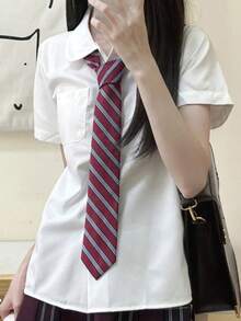 1 件条纹休闲轻商务涤纶斜条纹衬衫，适合所有季节 - 彩色 - 查看 2