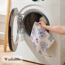 LilyCat Linen Fabric Blue Floral Placemats, Waterproof Durable Boho Dining Table Mats For Kitchen, Rustic Vintage Washable Place Mats Set Of 6, 18''* 12''