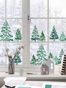 1PC Winter Forest Decoration Window Static Stickers, Christmas Tree Snowflake Decorations, Christmas Atmosphere Window Stickers - Multicolor - View 2
