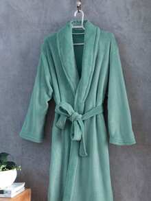 Soft Fleece Bathrobe With Bow, Size M And L - Green - View 3