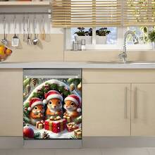 1 pieza Imán plano con estampado de ardilla navideña, fácil de limpiar en lavavajillas, sin necesidad de adhesivo, apto para electrodomésticos de cocina (lavavajillas, refrigerador), decoración navideña, accesorios estacionales para el hogar, lavable y reutilizable, decoración interior