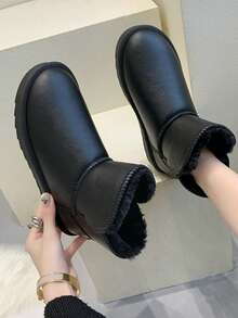 1 par de botas de nieve de camuflaje, impermeables, de moda y versátiles hasta el tobillo, de fácil puesta, cálidas para hombres y mujeres de tallas grandes - Negro - Ver 5