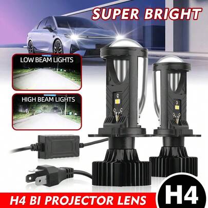 2 件 ROADSUN 125000LM 200W H4 汽车 LED 投影仪前照灯，远/近光自动镜头，6000K 白色涡轮风扇，铝制，适合车辆，左侧驾驶，12-24V，无需电池，带外部驱动器