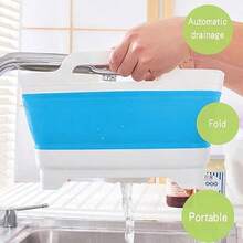 9L 2.4Gal Dish Basin Collapsible With Drain Plug Carry HandlesKitchen Storage Tray Dish Wash Basin Portable Dish Tub Foldable Dishpan For Camping RV Gray - Màu xanh lam - Xem 3