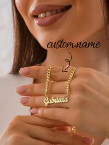 1Pc Personalized Stainless Steel Name Necklace With Cuban Chain,Minimalist Name Necklace,Daily Custom Text Necklace Ornaments For Her,Anniversary Gift, Birthday Gift, Christmas Gift