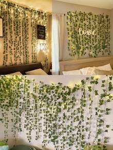 1 szt. zielonych lampek LED z motywem liści, sztuczne lampki choinkowe z wiecznie zielonego bluszczu, zielony wzór liści, zasilane bateriami, do dekoracji ściennych wewnątrz i na zewnątrz, imprezy, tworzenie świątecznej atmosfery, Boże Narodzenie, oświetlenie imprezowe, dekoracje świąteczne, oświetlenie nastrojowe, trwałe, odporne na warunki atmosferyczne lampy wiszące, wystrój domu, dekoracja imprezy, ciepły akcent