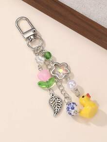 1 Stück Schlüsselanhänger mit Erdbeere, Blume und Entlein für Mädchen, geeignet für den täglichen Outfit