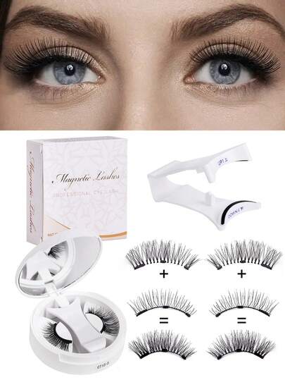 1 paire de faux-cils magnétiques avec applicateur - Technologie de magnets quantiques réutilisables, application facile, plusieurs paires, styles naturels et chat eye, courbure C, pour le cosplay, les poupées, les looks anime