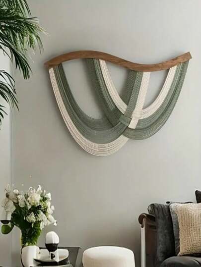 1 Stück gewebte Faser Wandbehang - Boho & minimalistisch Wohndekoration, gestreiftes Muster, horizontale Aufhängung, ohne Strom, geeignet für Schlafzimmer und Wohnzimmer, Innenbereich, Schlafzimmer Wanddekoration | Minimalistische Dekoration | Gewebte Textur, Gewebter Wandbehang, Grüner gewebter Wandbehang, Gewebte Wandkunst, Gewebter Wandteppich/Dekoration, Wandbehang Teppich/Dekoration, Groß/Extragroß Wandteppich