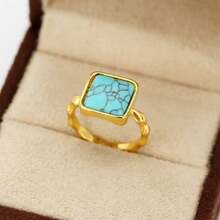 Anillo decorativo de mujer con piedra de turquesa, estilo francés simple y clásico, perfecto para uso diario, fiestas, compromisos, celebraciones y festivales, regalo para ella - Dorado - Ver 3