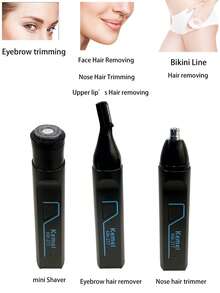 Kemei Trimmer elettrico per peli del naso KM-277, rimozione dei peli del viso, trimmer per peli del naso mini, tosatore portatile indolore, rimozione dei peli della parte superiore del labbro, rimozione dei peli intimi del bikini 3 in 1, trimmer per sopracciglia elettrico ricaricabile USB, rimozione dei peli del viso mini portatile