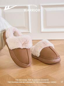 WARRIOR 1 Paar Damen Herbst/Winter Dicke Kunstfell Trim Warme Hausschuhe, rutschfeste weiche Sohle Innen Schuhe, Retro Mode Unisex Paar Hausschuhe