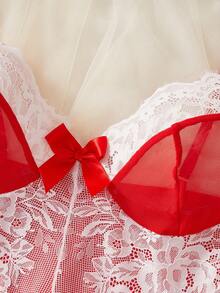 女士情人节睡裙，红色，V领，蝴蝶结装饰，露背薄纱，性感内衣，红色连衣裙，新娘婚纱，浪漫性感连衣裙 - 紅色 - 查看 10