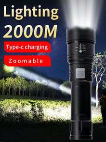 1 个 LED 户外便携式多功能手电筒，锂电池高强度材料，3 种模式可充电变焦手电筒，手机充电移动电源，实时电池电量显示，适用于户外、家庭、徒步旅行、骑自行车、钓鱼、汽车、应急照明 - 多功能手電筒 - 查看 12