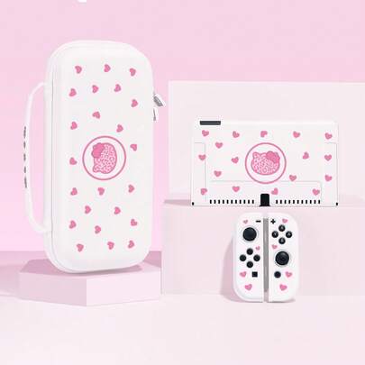 1 件粉色爱心、蝴蝶结和豹纹小猫图案保护壳，适用于 2 (2025)、Switch NS、Switch OLED、Switch Lite、 2/Switch 配件，全套包括收纳袋、卡槽底座，是 Switch 玩家的最佳礼物