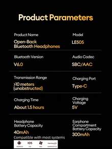 Lenovo LE505 Bluetooth Earphones, Hanging Ear Style, Surround Sound, Low Latency Gaming, Long Battery Life, Noise Cancellation, Bluetooth 6.0, Directional Audio, Open-Ear Design, Wireless For Smartphones & Computers - Multicolor - View 10