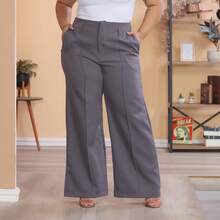 Plus Size Wide Leg Pants, New Fashion Tailored Fabric - 深灰色 - 查看 2