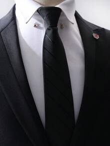 1 pieza Corbata a rayas para hombre, corbata con estilo de cremallera a rayas diagonales negras, de moda y versátil, adecuada para negocios, uso diario y todas las estaciones