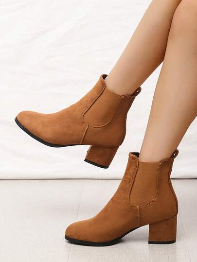 New Autumn And Winter Fashion Women's High Heels, Thick Heel, Round Toe, Elastic Band, Fashion Women's Shoes, Simple And Comfortable, Versatile Plus Size Women's Shoes