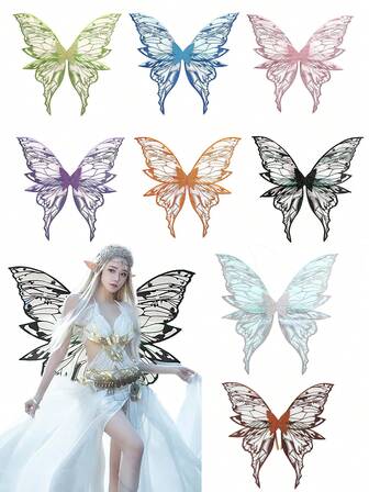 1 件超大金箔蝴蝶翅膀，闪亮透明天使仙女翅膀，成人服装道具。适用于各种节日派对、酒吧、精灵派对和万圣节