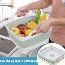 DdLUCK Dish Basin Collapsible With Drain Plug Carry Handles For 9L Large Capacity Washing Basin Collapsible Dish Tub For RV Sink Vegetable Fruit Food Sink Strainer Dish Washing Tub Gray - màu xanh lá - Xem 4