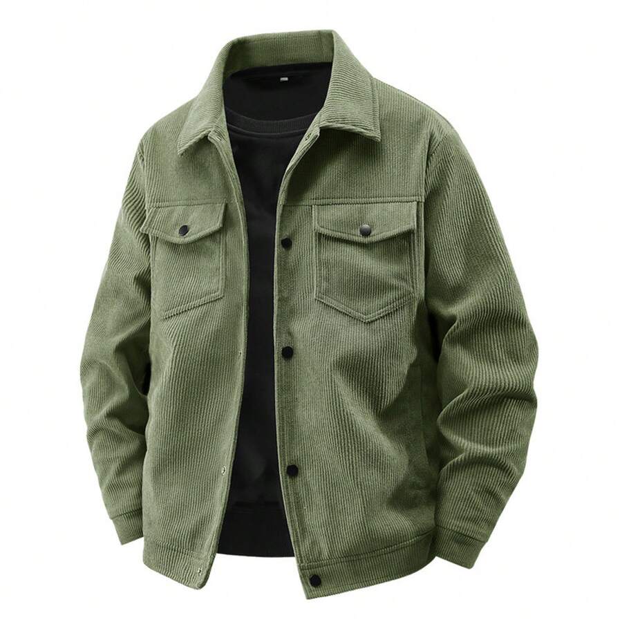 Autumn Winter New High-Quality Men's Corduroy Jacket Handsome Casual Versatile Loose Turn-Down Collar Corduroy Coat - 軍綠色 - 查看 1