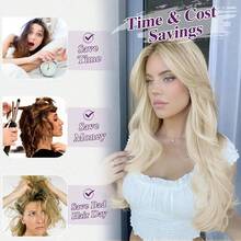 FESHFEN Clip-In Extensions, 50 Cm Wavy Clip-In Hair Extensions Blonde For Women, 5 Pieces, Natural Hair Extensions, Synthetic Hairpiece, Hair Extensions - Platinum Blonde Mixed - View 5