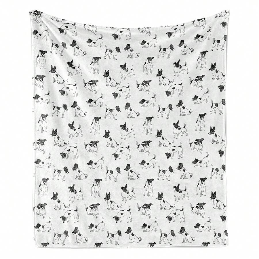 Dog Lover Throw Blanket, Sketch Style Hand Drawn Jack Russell Terrier Doodles In Various Stances Purebred, Flannel Fleece Accent Piece Soft Couch Cover For Adults, Grey Black Halloween Room Decor, Classroom, Office, Home Decor, Soft Decorative Throw Blanket Fleece - 彩色 - 查看 1