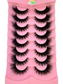 HBZGTLAD 8 pares de pestañas postizas naturales con efecto voluminoso y rizado DD, con estilos ahumados, de aspecto natural, reutilizables para uso diario y práctica