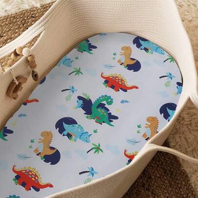  Beeweed 4pcs Polyester Baby Bedding Set, Soft Printed Fitted Sheet, Suitable For Infant Crib - Machine Washable, Mixed Patterns, Fit For 0-3 Years Old, Dinosaur And Lion Print, Gift For New Parents And Baby Shower, (4" X 20" X 33")