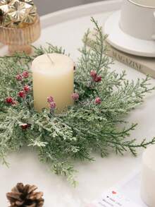 MEHELANY 1Pc Green Plants Candle Ring Artificial Wreath, Floral Candle Ring Wreath With Red Berries Winter Greenery Garland For Christmas Wedding Winter Seasonal Holiday Table Runner Centerpiece Mantel Decoration, Stylish Indoor Home Decor, Weddings, Outdoor Events Decor, Photography Props Christmas Decorations Room Decor