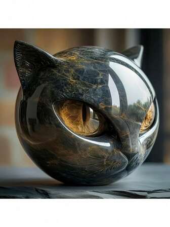 Luxury Black Cat Resin Sculpture - Elegant Volcanic Rock Effect Statue With Intricate Marble Patterned Eyes And Sharp Ears, Meticulously Hand-Crafted Durable Home/Office Decor, No Electricity Needed, Perfect Gift For Cat Lovers (Fantasy Theme, Resin Material), Home Decor, Fantasy Decor, Handmade, High-Quality Finish, Art Figurine, Decorative Statuette, Collectible, Fantasy Enthusiast