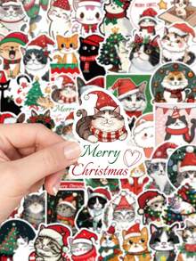 50PCS Cute Christmas Cat Stickers Cartoon Merry Christmas Decals For Water Bottle Phone Scrapbook Stationery Fridge Laptop Sticker Christmas Toy Gifts - Multicolor - View 4